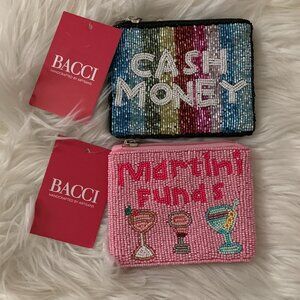 BACCI Cash Money & Martini Funds Seed Beaded Coin/Card Purses Set (2 PIECES)